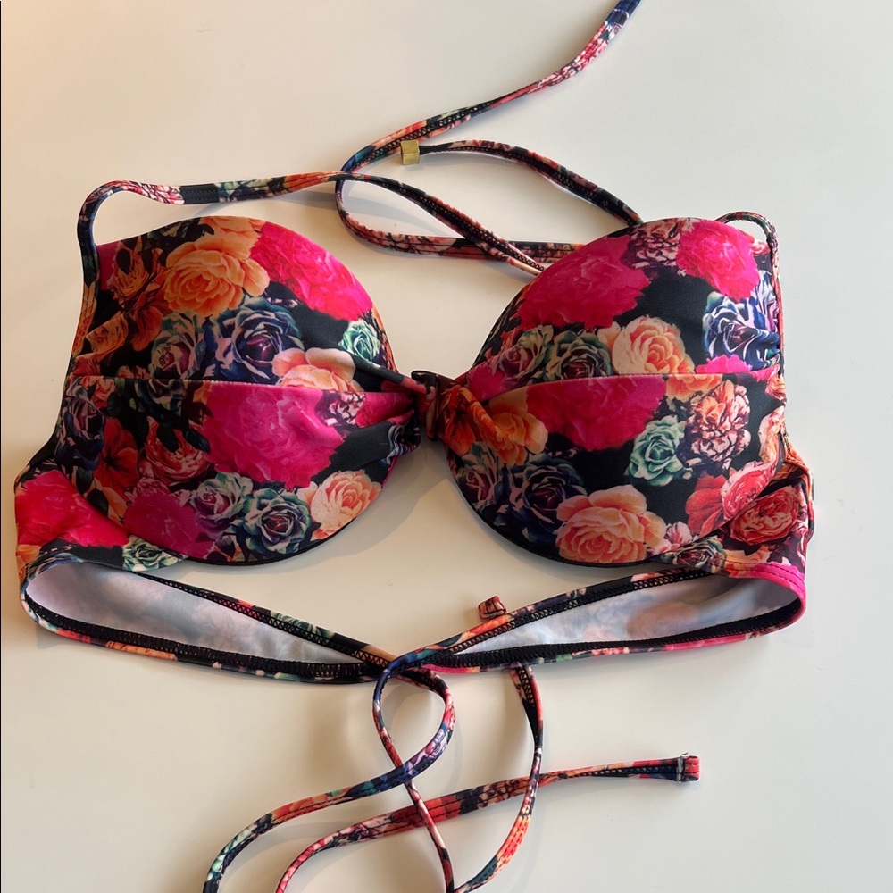 Topshop Vibrant Floral Women's Bikini Top - Pink, Orange, Black NEW NEVER WORN